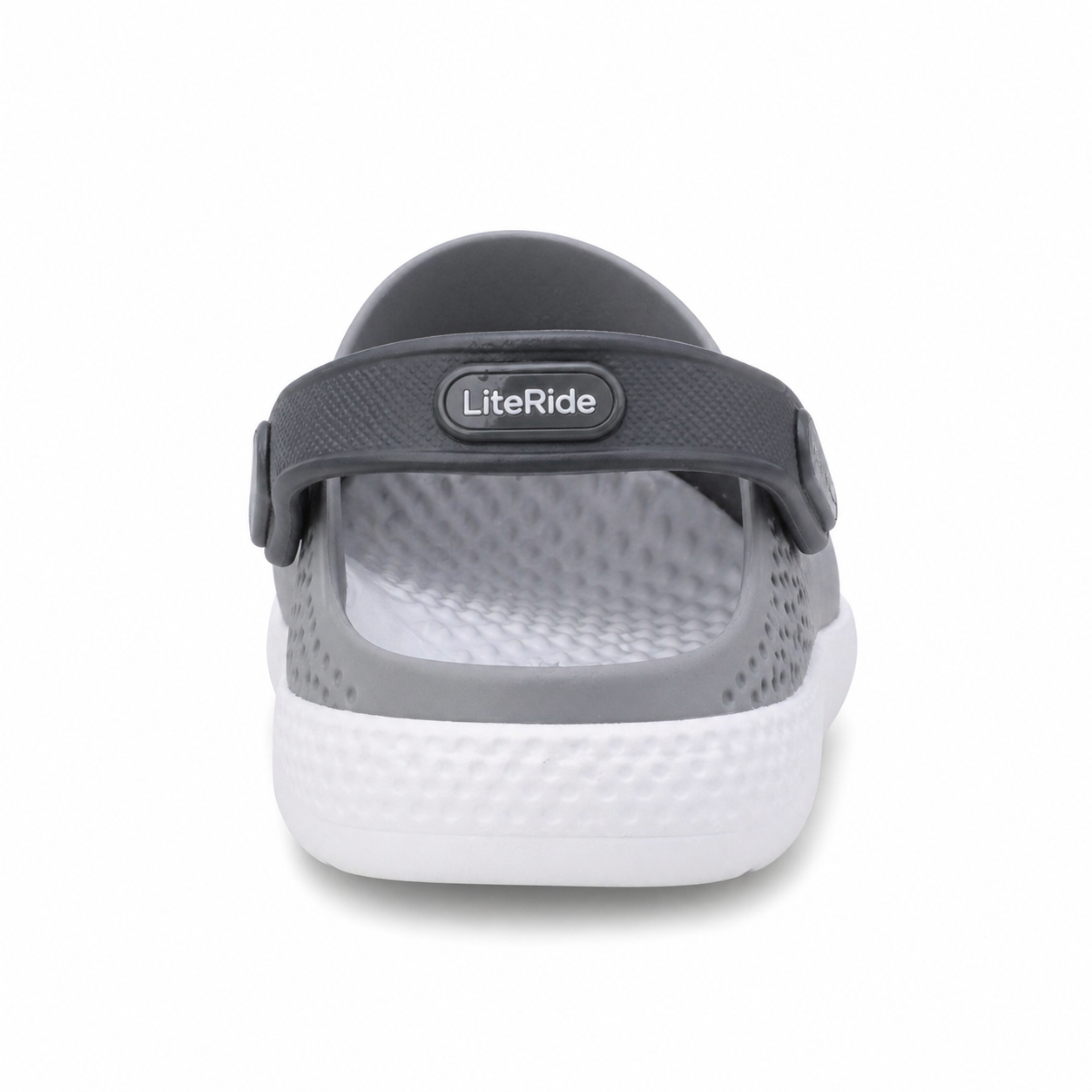 Rear view of grey Crocs LiteRide 360 Clog heel strap